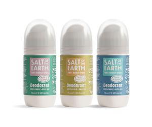 Salt of the Earth - Summer Scent Bundle - Natural Deodorant Refillable Roll-On's - Neroli & Orange Blossom, Ocean & Coconut - Melon & Cucumber - Suitable for Men, Women & Kids - 75ml