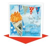 Salt on my Chips Anniversary 150mm square greetings card by artist Kate Brazier