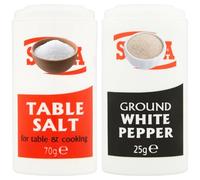 Salt & Pepper Bundle With Saxa Table Salt Pot 70g and Ground White Pepper 25g (2 Pack)