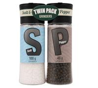 Salt & Pepper Grinder Set 2 Pack Sea Salt 100g Black Pepper 40g Mills | Ready-Filled Manual Grinders for Everyday Cooking, BBQs, Dining, Camping and Home Kitchens