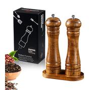 Salt & Pepper Grinder Set Wooden Pepper Grinder Kit with Tray Flavor Bottles with Adjustable Ceramic Shaker Suitable for Barbecue/Kitchen Decoration/Restaurant- 8 Inches-Pack of 2