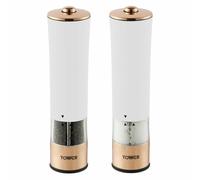 Tower T847003RW Electric Salt and Pepper Mills, Stainless Steel, White, 5.6 x 5.6 x 22.5 cm