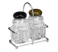 Salt Pepper Shaker - Clear Salt and Pepper Shaker Jar Set | Kitchen Supplies with Stand for Cabinet Home Pantry Restaurant Apartment Countertop Farmhouse Picnic Camping