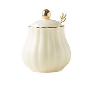 Salt Pig, Spices Jars,Solid Color Sugar Bowl with Lid and Spoon,300ml Ceramic Storage Jar,Porcelain Pot,Home- -300ml