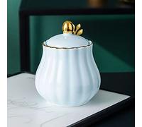 Salt Pig, Spices Jars,Solid Color Sugar Bowl with Lid and Spoon,300ml Ceramic Storage Jar,Porcelain Pot,Home- -300ml