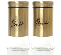 Salt Shaker, Salt and Pepper Shakers Set 150ml Glass Salt and Pepper Shakers with Stainless Steel Lids Refillable Spice Shaker Accessories for Kitchen Restaurant Gold