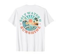 Salt Water and Sunshine Retro Beach Wave Sunset Palm Tree T-Shirt