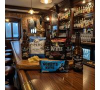 Saltaire Lager Beer Gift Hamper with Pub Snacks - 4 x 330ml Bottles Lager & 3 Pub Snacks - Ultimate Pub in a Box for a Beer Lover, Gift for Men, Birthday & Christmas