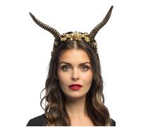 Saltburn Style Fantasy Gold Demon Horns with Flowers Pagan Goddess Headpiece