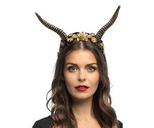 Saltburn Style Fantasy Gold Demon Horns with Flowers Pagan Goddess Headpiece