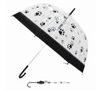 SALTEASY Clear Dome Umbrella with Paw Print Black Border Design, Transparent Bubble Rain Umbrella Windproof with Strong Frame & Hook Handle, Waterproof Party Brolly (Paw Dome Umbrella)