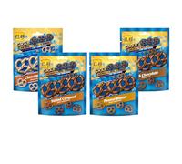 Salted Caramel,Cinnamon Bun,Peanut Butter,Milk Chocolate Flavour Coated Pretzel Snacks PMP 80g - flz - Mixed Flavours of Pretzel Snacks Bag (4 x Mixed Bags)