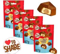 Salted Caramel Milk Chocolate Bites 97g - Creamy Fudgey Chocolates with Crunchy Biscuit Centre, Indulgent Sweet Snack Pouch - Mchs (4 x pack)