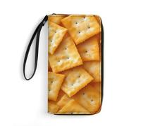 Salted Soda Crackers Food Women's Wallet Leather Bifold Blocking Card Holder Trendy Ladies Clutch Purse with Hand Rope 19.7x10.5cm