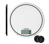 Salter 1080 WHDR12 Mono Circular Electronic Digital Kitchen Scale, 5KG, Zero Add & Weigh Function, Measure Liquids/Fluids, Touch Sensitive, Hygienic Easy Clean Glass Platform, Measure in g/oz, White