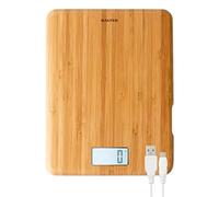 Salter 1094 WDDR Eco Bamboo Electronic Kitchen Scale - Digital Baking Scale, 5kg Capacity, Rechargeable Food Scale, Add & Weigh Tare Function, Easy Read Display, Measures Liquids, USB Charging Cable