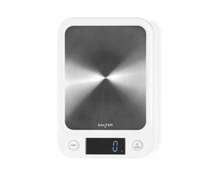 Salter 1105 SSWHDR Stainless Steel Electronic Scale - 5 KG Capacity, Large Platform Digital, Slim Design, Easy to Clean, Backlit Display, Tare Function, Accurate Readings, Batteries Included, White