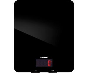 Salter 1150 BKDR Digital Kitchen Scales - Stylish Glass Design, Add & Weigh, Liquid & Dry Measurements, Easy-Read Red Display, Black