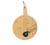 Salter 12” Bamboo Pizza Board & Cutter Set - FSC® Certified, Round Pizza Board with Handle and Stainless Steel Cutter, Integrated Slice Grooves, Reversible Design
