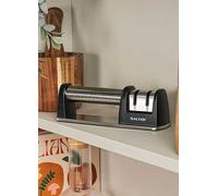 Salter Manual Knife Sharpener - 2-Stage Sharpening System, Tungsten Steel, Ceramic Rod for Fine Polishing, Easy Grip Handle, for Dull and Blunt Knives, Kitchen Knives, Non-Slip Base, Stainless Steel