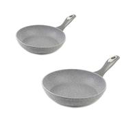 Salter COMBO-6448 20cm & 28cm Non-Stick Frying Pan Set, Healthier Cooking with Little to No Oil, Induction Suitable, Durable Forged Aluminium, Marblestone, Grey