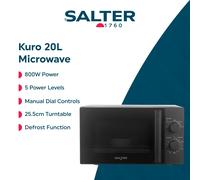 Salter Kuro 20 L Microwave - 800 W Solo Microwave Oven, 25.5 cm Rotating Turntable, 5 Power Levels & Defrost Setting Function, Adjustable Twin Dial Control, 35 Minute Timer, Black