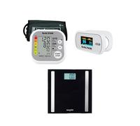 Salter 3-Piece Health Set - Smart Scale, 180kg Capacity, 17 Body Metrics, 8 User Memory, Blood Pressure Monitor, 22-42 cm Cuff, Heartbeat/Hypertension Indicator, Fingertip Pulse Oximeter