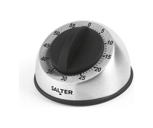 Salter 338 SSBKXR15 Mechanical Kitchen Timer - 60-Minute Countdown, Clockwork Mechanism, Soft Touch Dial, Brushed Stainless Steel, Ideal for Cooking, Baking, Fitness, and Studying