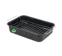 Salter Vitreous Enamel 34cm Roaster & Rack - Large Roasting Tin, Oven Baking Dish, Roast Chicken Tray, Meat/Vegetables, Dishwasher Safe, Deep Rectangular Oven Tray with Stainless Steel Rack, Black