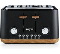 Salter 4-Slice Toaster Wide Slots for Thick Bread Crumb Tray Black Wood Effect