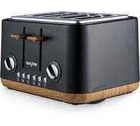 Salter Toronto 4-Slice Toaster - Wide Slots, 6 Browning Levels, Removable Crumb Tray, Defrost, Reheat, Cancel, Self-Centring Function, High-Lift Eject, 1630 W, Wood Effect, Matt Black