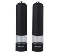 Salter 7524 BKXR Electric Salt & Pepper Grinder Set - Matt Black Soft-Touch, Push Button Operation, Battery Powered, Ceramic Mechanism, Adjustable Fine to Coarse Grind, 66g Sea Salt/30g Peppercorns