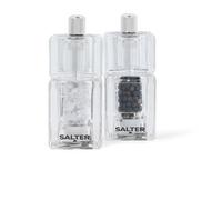 Salter 7605 CLXR Mini Salt & Pepper Grinder Set - Compact Refillable Mill Set, Twist To Grind, Ceramic Mechanism, Adjustable Fine To Coarse Grind, 16g Sea Salt/7g Peppercorns, Clear Acrylic Windows