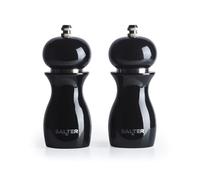 Salter 7613 BKXR Salt & Pepper Grinder Set - Spice Mills, High Gloss Mechanical Seasoning Pots, Twist to Grind, Adjustable Fine to Coarse, Retro, 26g Salt/13g Pepper, Black Condiment Set, 14cm