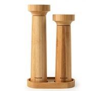 Salter 7614 WDXR Eco Bamboo Salt & Pepper Grinder Set - Solid Bamboo Mills with Stand, Manual Twist & Grind, Ceramic Mechanism, Fine to Coarse Adjustable Grinding, BPA-Free, 60g Salt/30g Pepper