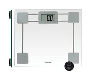 Salter 9081 SV3R Glass Bathroom Scale - Electronic Digital Bodyweight Scale, 150kg/23st 8lb, LCD Easy to Read Display, Step On Instant Readings, Slim for Neat Storage, Includes Carpet Feet & Battery
