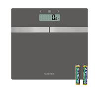 Salter 9198 ARSV3R Bathroom Scale - Digital Analyser Scales, Measure Weight, Body Fat/Water & BMI, Ultra Slim Toughened Glass Platform, 8 User Memory, Easy Read LCD Display, Batteries Included, Silver