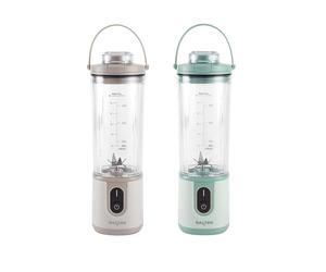 Salter ActiBoost Cordless Portable Blender Pack of 2 - 450ml Smoothie & Protein Blenders with Detachable Base, Pulse Function, 40s Countdown, BPA-Free, Stainless Steel Blades, 100W, Green & Stone