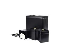 Salter Alchemy 4-Piece Countertop Set - Bread Bin & 3 Storage Containers, Tea, Sugar, Coffee Canisters, Powder Coated Carbon Steel, Long Lasting Freshness, Easy Clean, Food Storage Tins, Black/Gold
