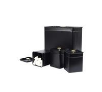 Salter Alchemy 4-Piece Countertop Set - Bread Bin & 3 Storage Containers, Tea, Sugar, Coffee Canisters, Powder Coated Carbon Steel, Long Lasting Freshness, Easy Clean, Food Storage Tins, Black/Gold