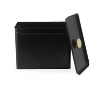 Salter Alchemy Bread Bin with Lid - Carbon Steel Powder Coated Large Bread Box, 33 x 18 x 25.5cm, Long Lasting Freshness, Space Saving Kitchen Storage for Loaves, Bagels, Pastries, Black/Gold Handles