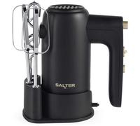 Salter Alchemy Easy-Store Hand Mixer - 5 Speed Settings & Turbo, 300W Power, Eject Function, Storage Base Included, Chrome Accessories, Beaters & Dough Hooks, FSC, Bread/Cakes/Cookies, Black