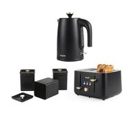 Salter Alchemy Kettle, Toaster & Canister Set for Kitchen Countertop - 4 Slice Toaster with 7 Browning Levels, 1.7L BPA-Free Rapid Boil Kettle, 3pc Canister Set for Tea, Coffee and Sugar, Black/Gold