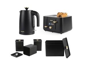 Salter Alchemy Kettle, Toaster & Full Countertop Set - 4-Slice Wide Slot Toaster, 1.7L Rapid Boil Kettle, 3pc Canister Set for Tea, Coffee and Sugar, Carbon Steel Powder-Coated Bread Bin with Lid