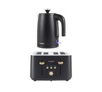 Salter Alchemy Kettle & Toaster Set - 1.7L BPA-Free Electric Kettle with 3kW Rapid Boil, 360° Swivel Base & Boil Dry Sensor, 4-Slice 1850W Toaster with 7 Browning Levels & High-Lift Eject, Black/Gold