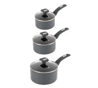 Salter Alto Saucepan Set, 3 Piece, 16/18/20 Cm, Non Stick, Glass Lids | Recycled Pressed Aluminium Body, PFOA Free Coating, Induction Suitable, Cool Touch Bakelite Handles, Steam Vent Lids