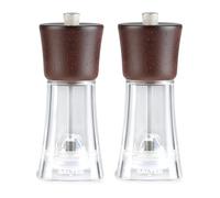 Salter Arden Salt & Pepper Mill Set - Clear Acrylic Body, Twist to Grind Universal Mechanism, Ceramic Mechanism, Adjustable Grind, Refillable Seasoning Mills, FSC®-Certified Rubberwood Lid, Dark Wood