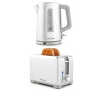 Salter Aspen 1.7 L Kettle & 2-Slice Toaster - Wide Slots, 7 Browning Levels, Rapid Boil, Easy View Water Window, Removable Crumb Tray, Defrost/Reheat/Cancel Functions, Thick Bread, Metallic Finish