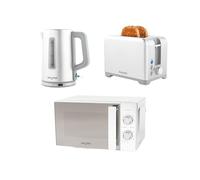 Salter Aspen Kettle, Toaster, & Microwave Set - Matching Kitchen Countertop Breakfast Set, Rapid Boil 1.7L 3kW Kettle, 2-Slice Anti-Jamming Toaster, 20L 800W Manual Microwave, Dial Control, Silver