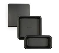 Salter Bakes 3pc Bakeware Set - 27cm Loaf Tin, 23cm Square Cake Pan & 32cm Baking Sheet, Non-Stick Carbon Steel, PFOA-Free, Oven Safe Up to 220°C, Easy Clean, Ideal for Bread, Cakes & Biscuits, Black